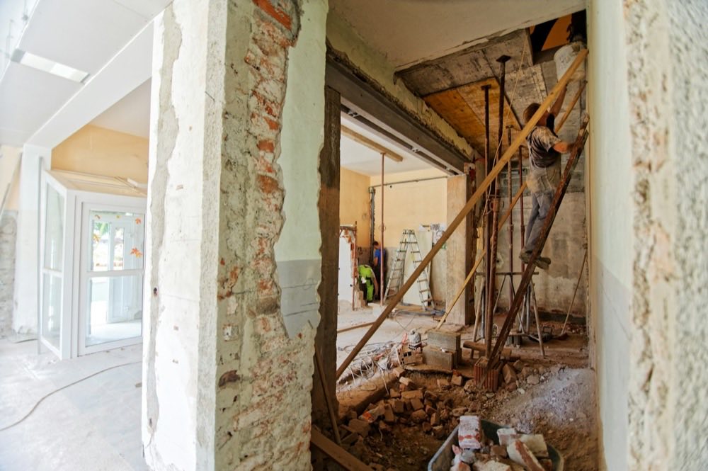 A bathroom stripped back during a refit