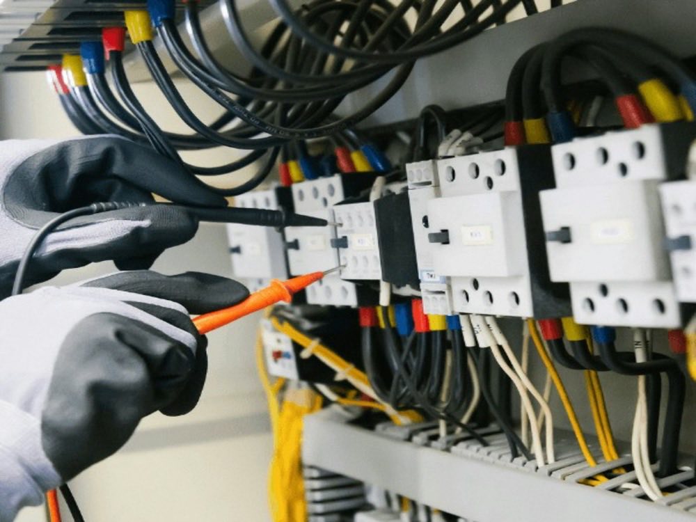 An electrician testing a fuse board